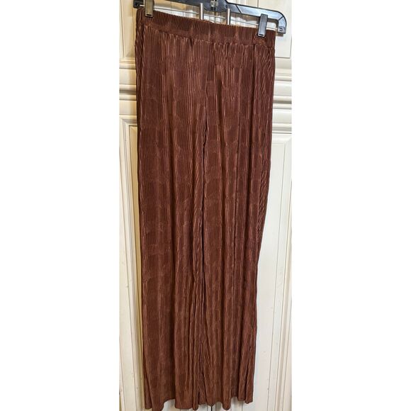 Meshki Women's Yara Plisse High Waist Pull On Wide Leg Pants Brown Sz Small NWOT - Picture 6 of 7